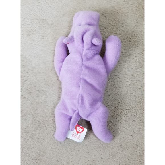 TY Beanie Babies Happy Hippo 1993 Lavender Stuffed Animal Plush Toy 6 1/4" Vtg - Picture 7 of 10